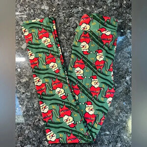 LuLaRoe Kids Youth Size L/XL 6-10 Leggings Holiday Christmas Santa Skiing NWOT